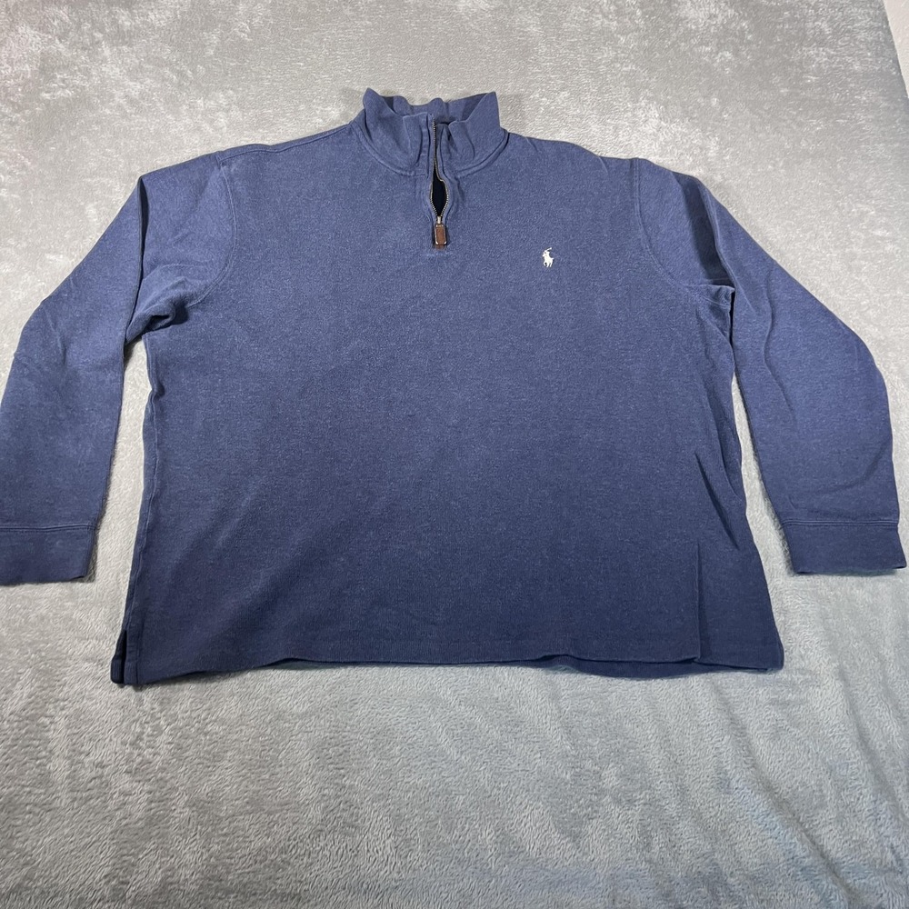 Polo Ralph Lauren Sweater Mens XL Navy Blue Quarter Zip Pullover Knit Preppy